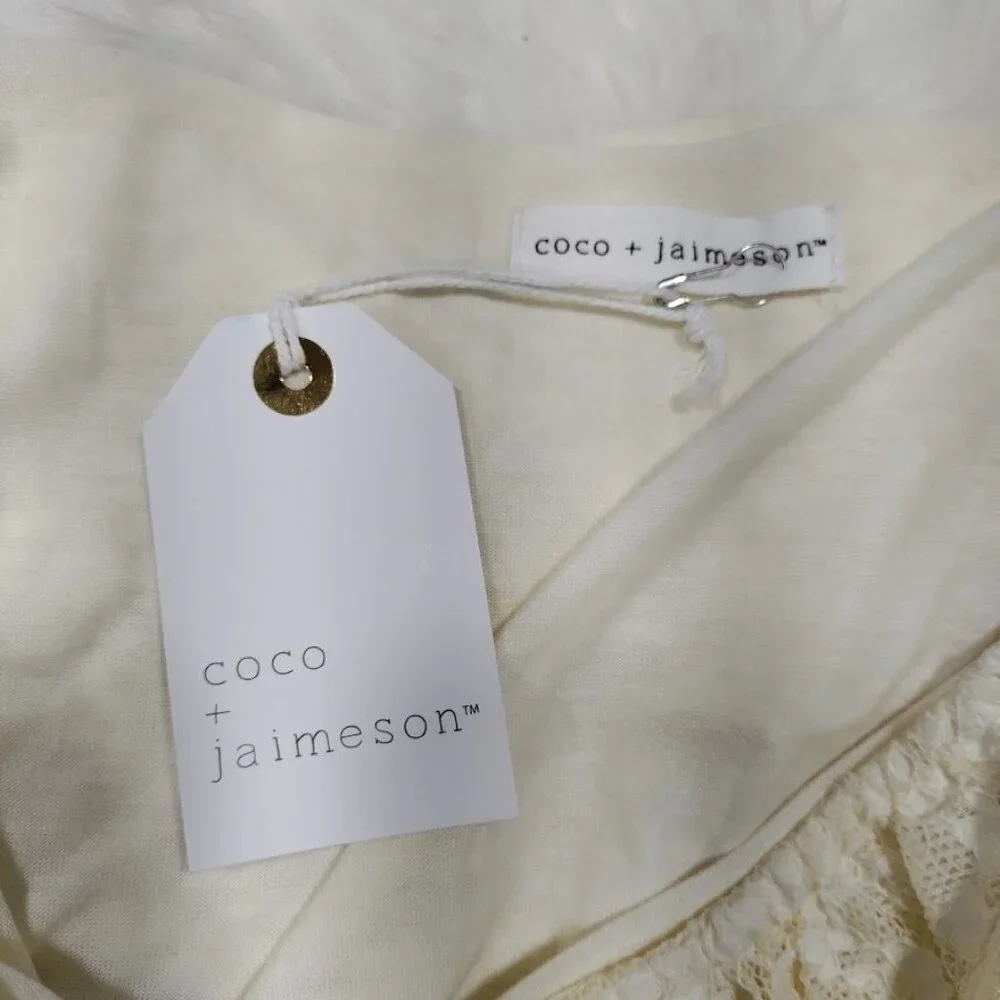 Coco + Jaimeson OffShoulder Lace Ruffle Cream Bodysuit Boho Festive Whimsy Small - Picture 9 of 11